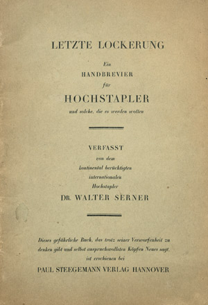 Lot 3681, Auction  101, Serner, Walter, Letzte Lockerung