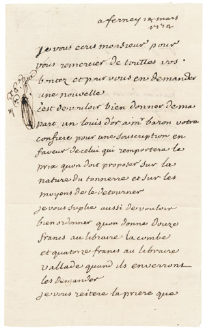 Lot 2408, Auction  102, Voltaire, F. M. A. de, Eigenhänd. Brief 1774