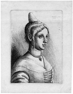 Lot 5156, Auction  102, Hollar, Wenzel, Junge Frau mit kegelförmigen Hütchen 