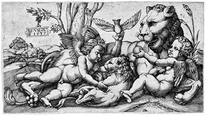 Lot 5147, Auction  103, Meister FG, Zwei Genien bei einer Löwin und deren Jungen