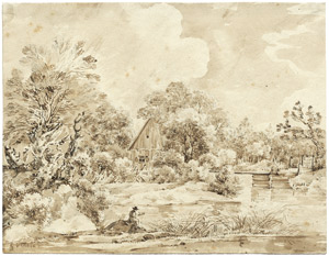 Lot 6711, Auction  103, Süddeutsch, um 1830. Isarlandschaft mit Fischer