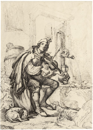 Lot 6745, Auction  103, Sagstätter, Gottfried Hermann, Fahrender Musiker am Brunnen