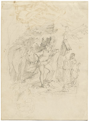 Lot 6761, Auction  103, Schwind, Moritz von, Junger Jägersmann im Wald belauscht ein Mädchen