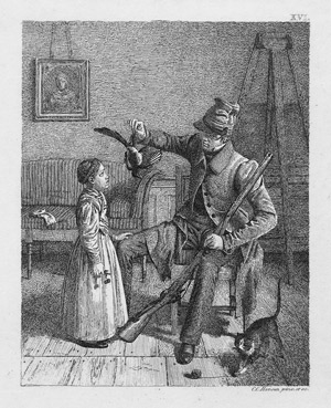 Lot 5479, Auction  104, Hansen, Constantin, Jäger einem kleinen Mädchen seine Beute zeigend