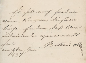 Lot 2201, Auction  105, Arnim, Bettine von, Widmung in ihrem Buch "Goethe's Briefwechsel ..."