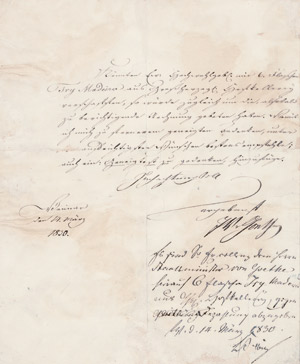 Lot 2233, Auction  105, Goethe, Johann Wolfgang von, Wein-Bestellung 1830