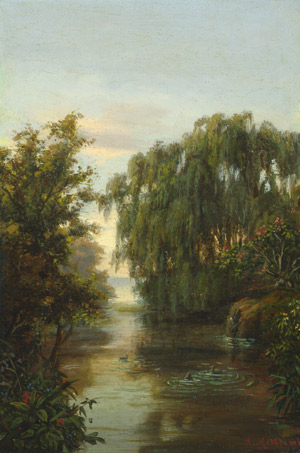 Lot 6139, Auction  105, Methfessel, Adolf, Flusslandschaft mit exotischen Pflanzen im Urwald