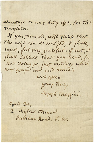 Lot 2276, Auction  106, Mazzini, Giuseppe, Brief + Porträt