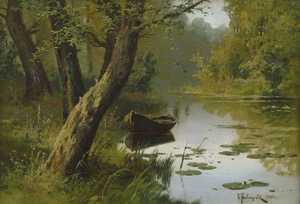 Lot 6150, Auction  107, Babadin, Valerian Vitalevitch, Sommerliche Teichlandschaft mit Kahn