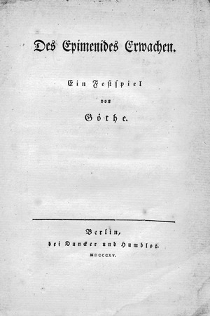 Lot 2064, Auction  109, Goethe, Johann Wolfgang von, Des Epimenides Erwachen