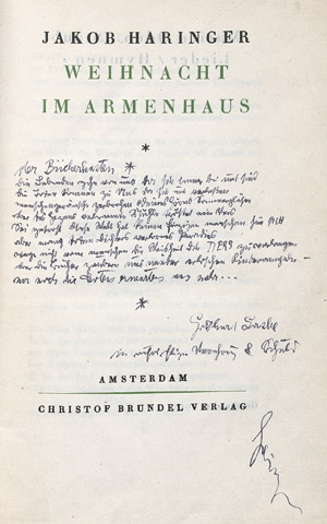 Lot 3201, Auction  109, Haringer, Jakob, Weihnacht im Armenhaus (Widmungsexemplar)
