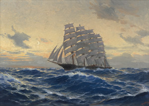 Lot 6176, Auction  109, Bohrdt, Hans, Viermaster in voller Fahrt vor Abendhimmel