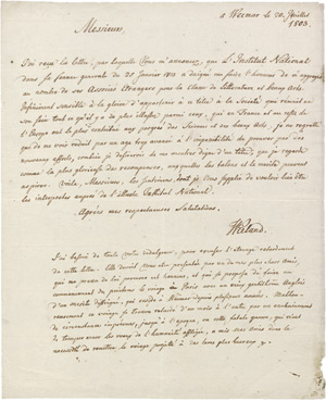 Lot 2307, Auction  110, Wieland, Christoph Martin, Brief 1803 an das Institut National in Paris