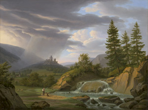 Lot 6104, Auction  110, Frégevize, Frédéric, Gewitterstimmung über einer Burg in den Schweizer Alpen