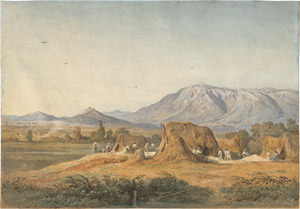 Lot 6604, Auction  110, Müller, Rudolph, Die Ebene von Palestrina in Richtung Olevano; Heuernte in den Sabinerbergen, im Hintergrund der Spitzberg von S. Angelo