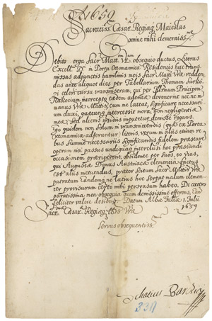 Lot 2264, Auction  111, Barczay, Ácos, Fürst von Siebenbürgen, Brief 1659 an Kaiser Leopold