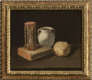 Lot 6319, Auction  111, Andalusisch, 17. Jh. Stillleben mit Sanduhr. Buch, Brot und Wasserkaraffe