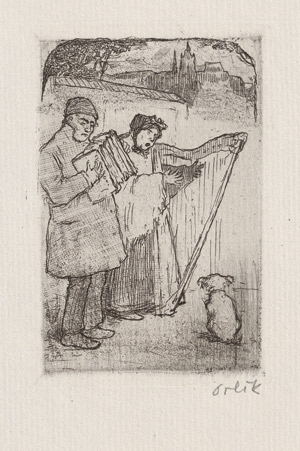 Lot 7332, Auction  111, Orlik, Emil, Harfenspielerin (Straßenmusikanten)