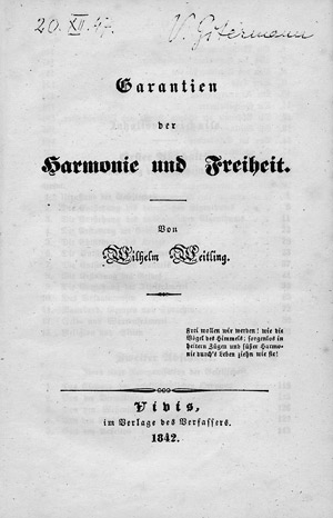 Lot 1670, Auction  112, Weitling, Wilhelm, Garantien der Harmonie und Freiheit