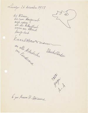 Lot 2337, Auction  112, Hausmann, Raoul, Gedichtmanuskript Dezember 1958