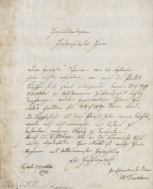 Lot 2699, Auction  112, Tischbein, Johann Heinrich, Brief 1792