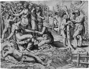 Lot 5506, Auction  112, Bonasone, Giulio, Flora einer Nymphe einen Kranz überreichend. 