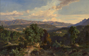 Lot 6140, Auction  112, Fries, Bernhard, Südliche, bergige Flusslandschaft mit Schloss auf einer Anhöhe