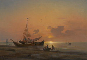 Lot 6142, Auction  112, Adloff, Karl, Küstenlandschaft im Mondschein mit heimkehrenden Fischern 