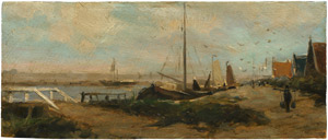 Lot 6229, Auction  112, Gruppe, Charles Paul, Holländisches Fischerdorf mit ankernden Booten