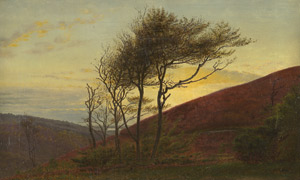 Lot 6126, Auction  113, Dänisch, um 1860. Kleine Baumgruppe im Abendrot