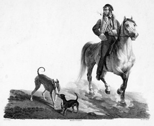 Lot 5570, Auction  114, Krüger, Franz - nach, Pfeife rauchender Reiter mit zwei Hunden