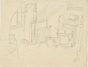 Lot 8101, Auction  114, Grosz, George, Interieur einer Dachkammer mit Flaschenzug