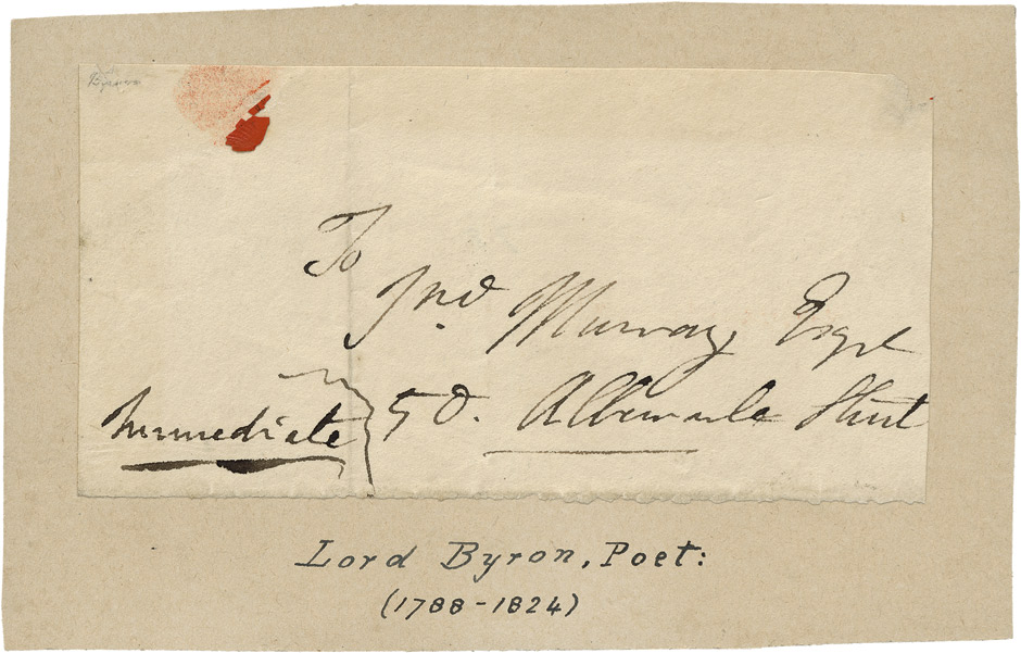 Lot 2507, Auction  115, Byron, George Gordon, Lord, Eigenhändige Brief-Adresse