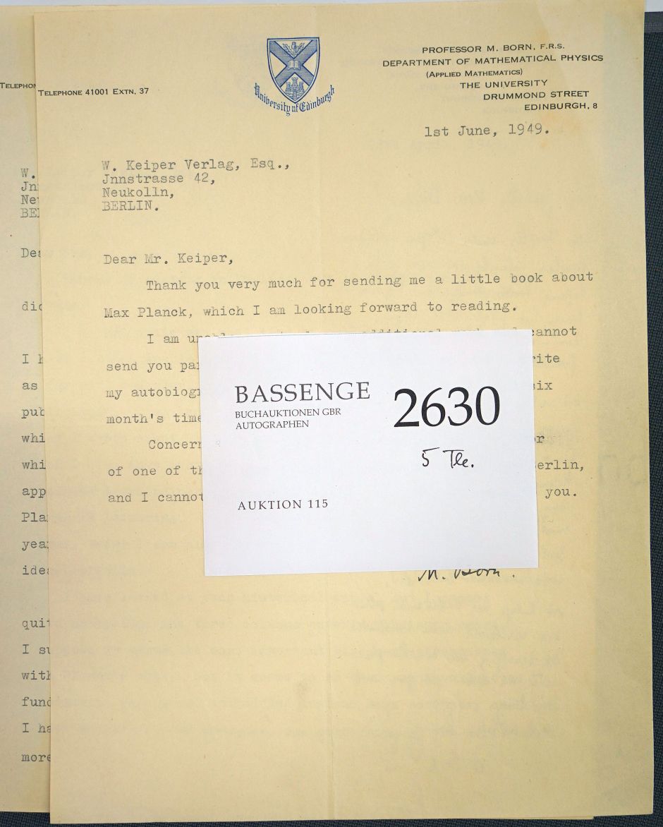 Lot 2630, Auction  115, Born, Max, 4 Briefe