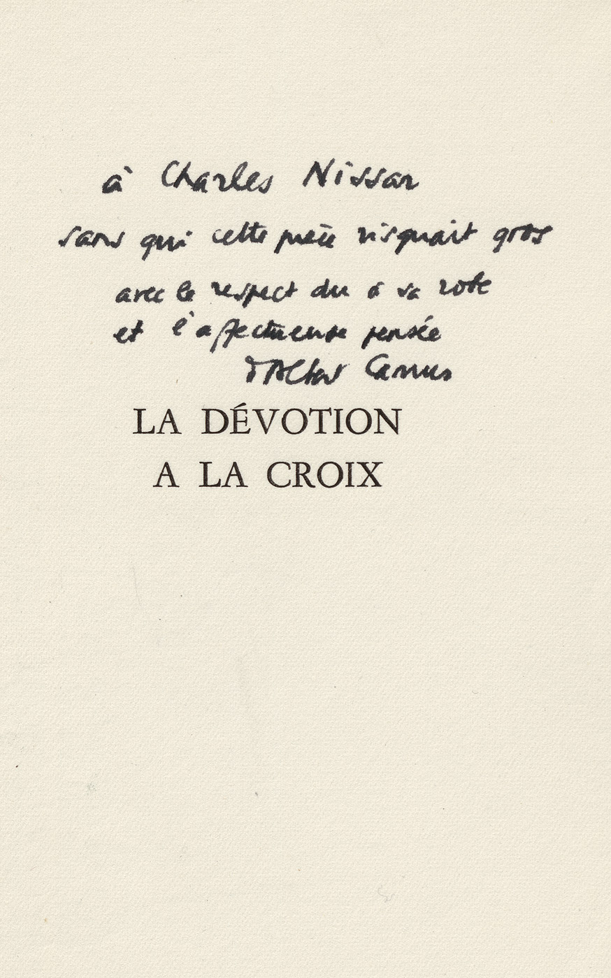 Lot 3051, Auction  115, Calderón de la Barca, Pedro und Camus, Albert, La Dévotion à la Croix