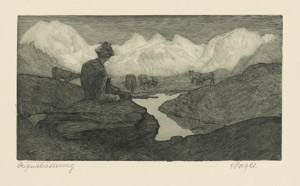 Lot 5410, Auction  115, Porges, Clara, Hirte mit seinen Kühen im Val Maroz (Bergell) von Maloja aus gesehen