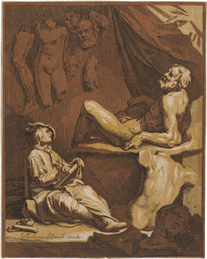 Lot 5461, Auction  115, Bloemaert, Abraham - nach, Junger Zeichenstudent zeichnet die Skulptur eines lagernden Nackten