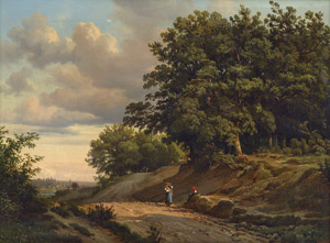 Lot 6052, Auction  115, Gurlitt, Louis, Holsteinische Landschaft mit Eichen und Landleuten auf einem Waldweg