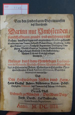 Lot 1145, Auction  117, Maluenda, Luis, Von den sonderbaren Geheimnussen deß Antichristi