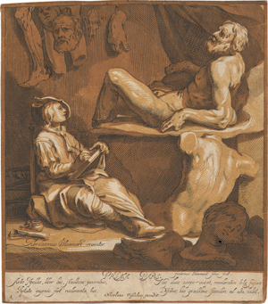 Lot 5447, Auction  117, Bloemaert, Abraham - nach, Junger Zeichenstudent zeichnet die Skulptur eines lagernden Nackten