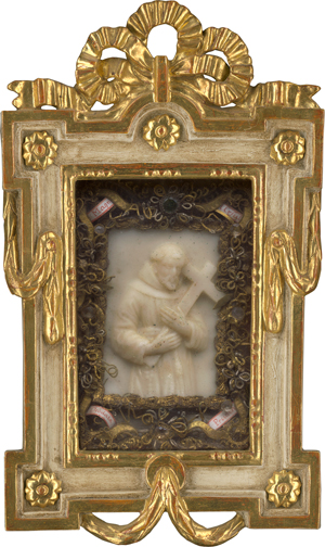 Lot 6347, Auction  117, Süddeutsch, 19. Jh. Zwei Reliquienbilder mit Wachstafeln "Hl. Maria mit Kind" und "Hl. Franz von Assisi"