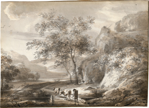 Lot 6985, Auction  117, Stengel, Stephan Christian Freiherr von, Felsiges Tal mit Hirte und Ochsen