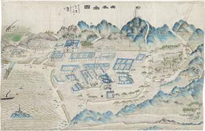 Lot 456, Auction  118, Tsingtau Vogelschauplan, Federzeichnung und Aquarell auf grundierter Gaze. 