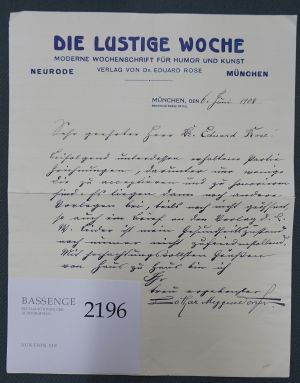 Lot 2196, Auction  118, Meggendorfer, Lothar, Brief 1908