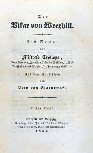 Lot 2419, Auction  118, Trollope, Frances, Der Vikar von Wrexhill