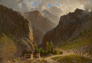 Lot 6087, Auction  118, Deutsch, 19. Jh. Felsige Schlucht im Kaukasus