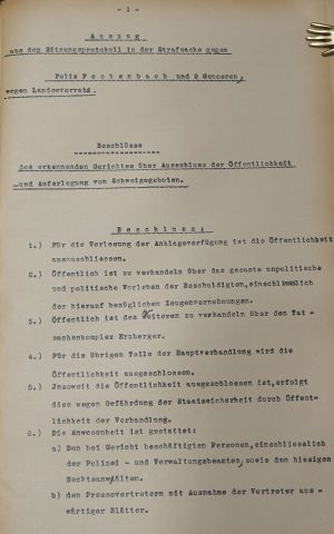Lot 507, Auction  119, Fechenbach-Prozess, Der Landesverrat des Sekretärs Kurt Eisner's vor dem Volksgericht für den Landgerichtsbezirk München 