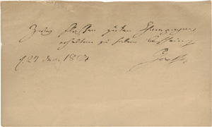 Lot 2526, Auction  119, Goethe, Johann Wolfgang von, Eigenhänd. Quittung für Champagner-Lieferung