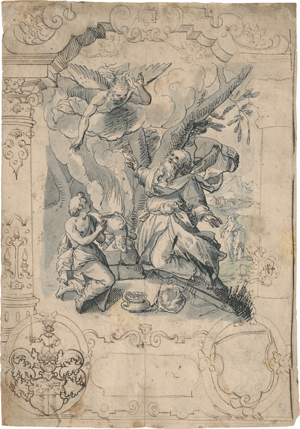 Lot 6510, Auction  119, Süddeutsch, 1612. Scheibenriss mit dem Opfer Abrahams