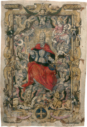 Lot 1009, Auction  121, Gottvater auf dem Wolkenthron, Buchholzschnitt auf Pergament.